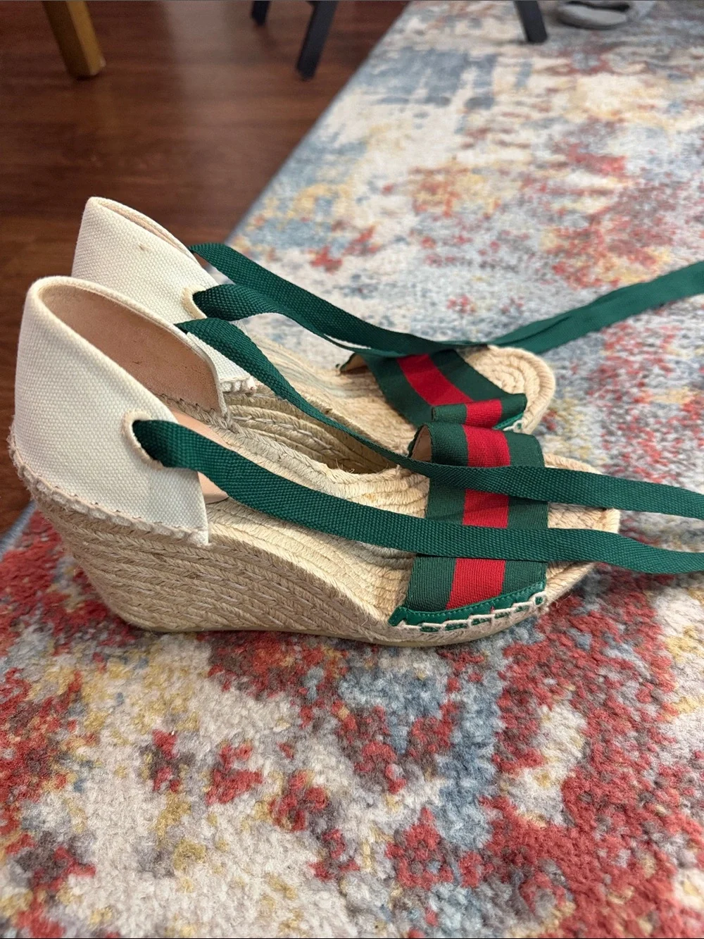 Gucci Green and Red Striped Wedge Espadrilles
